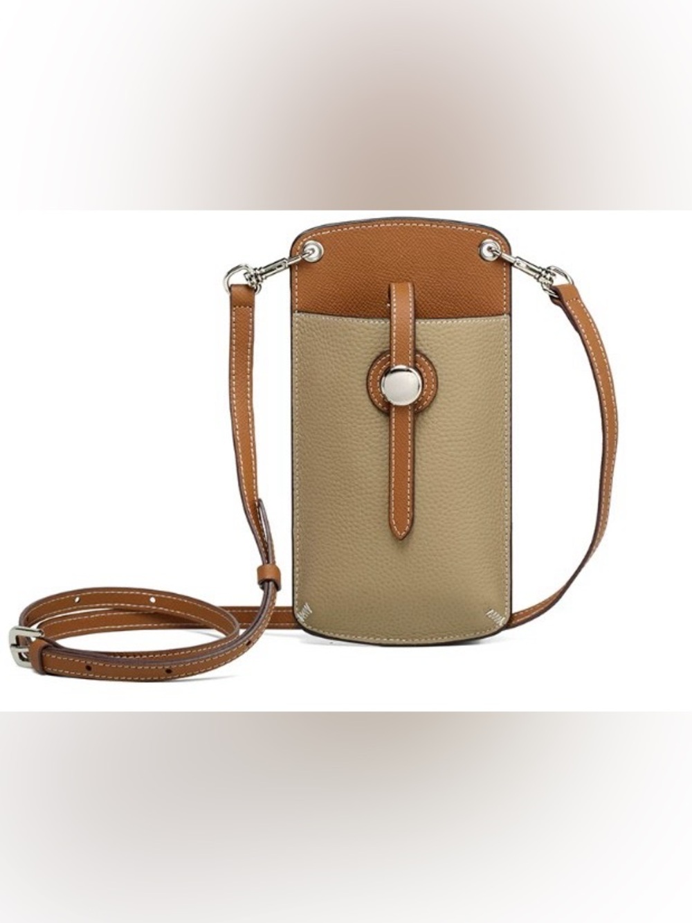 NEW Leather Crossbody Phone Pouch in Tan and Beige